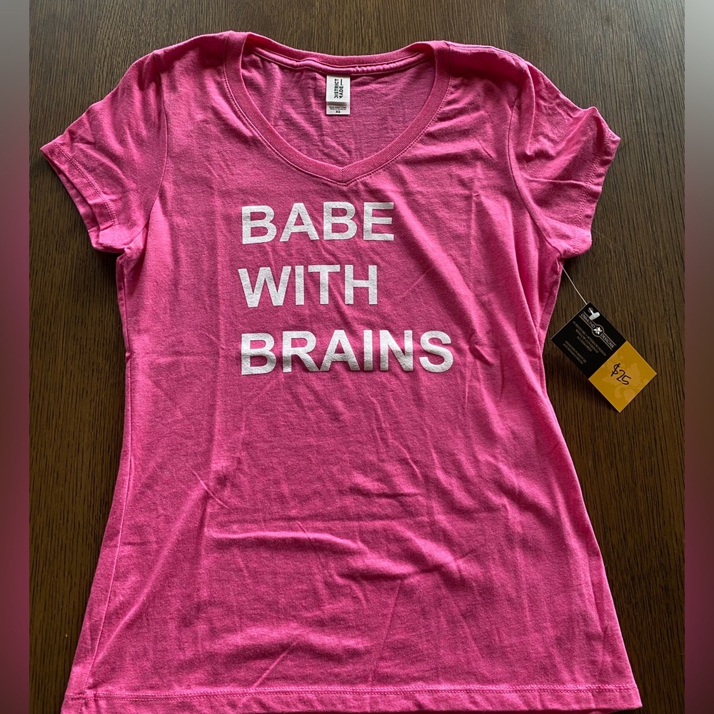 Pink Babe With Brains V-Neck Tee